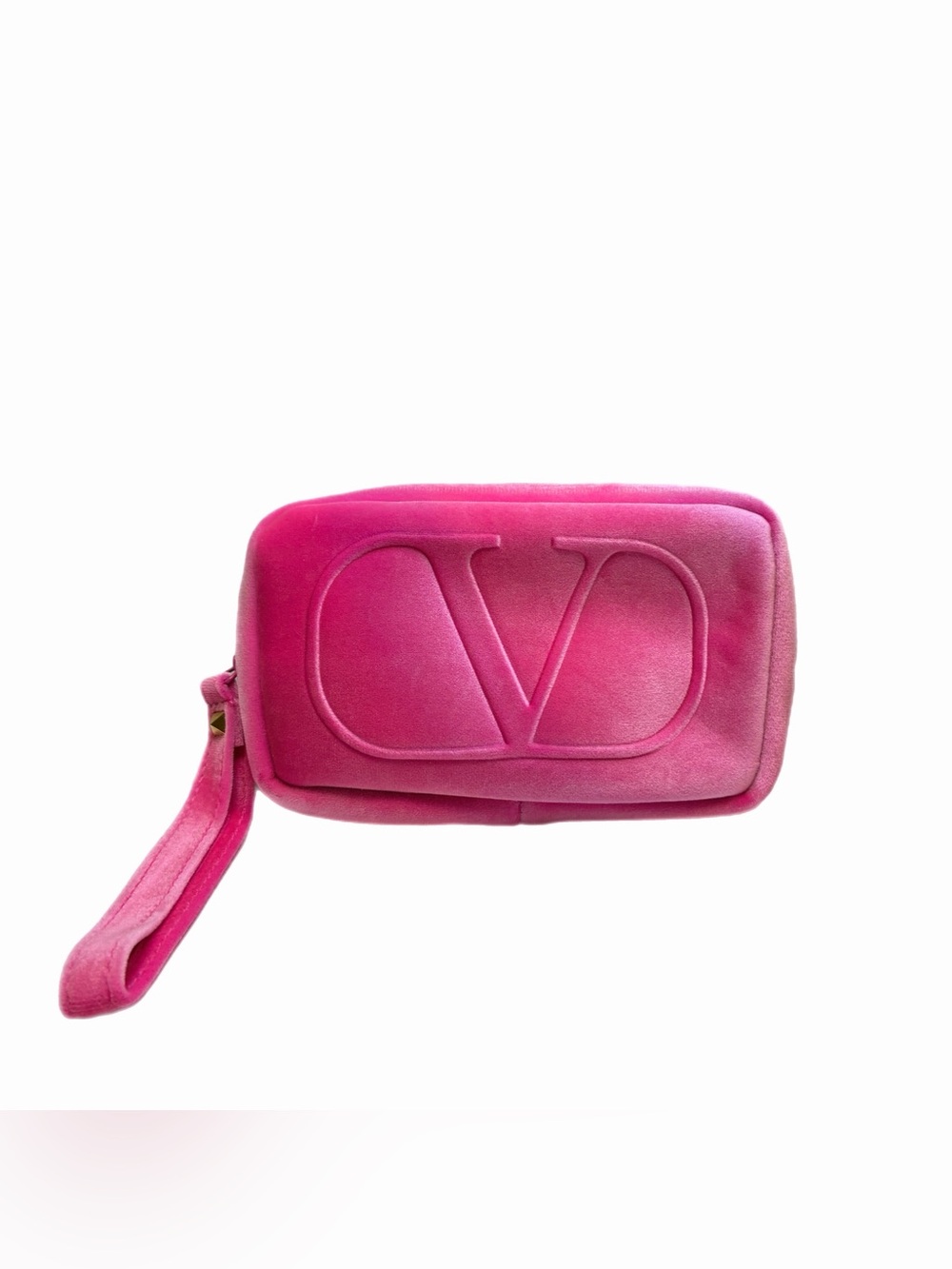 New Valentino Beauty Hot Pink Velour Petite Trousse Pouch Wristlet